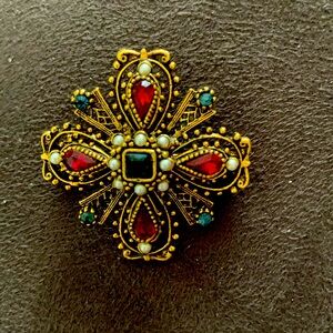Vintage Ornate Brooch Multi Gem